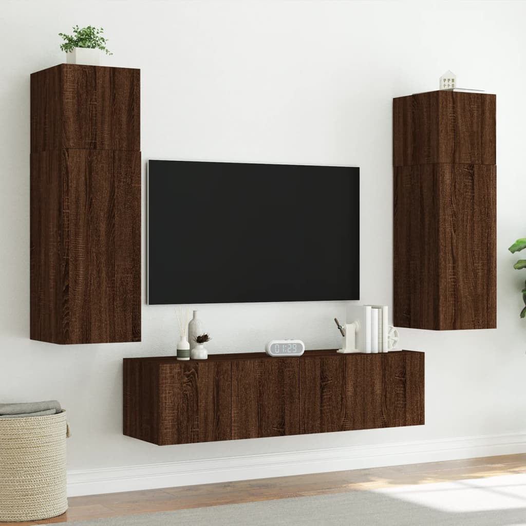 TV-Wandschrank mit LED-Leuchten Braun Eichen-Optik 60x35x31 cm - Pazzar.ch