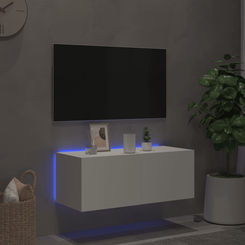 TV-Wandschrank mit LED-Leuchten Weiß 80x35x31 cm - Pazzar.ch