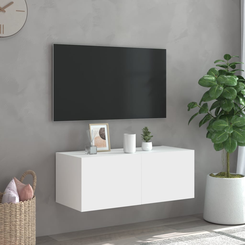 TV-Wandschrank mit LED-Leuchten Weiß 80x35x31 cm - Pazzar.ch