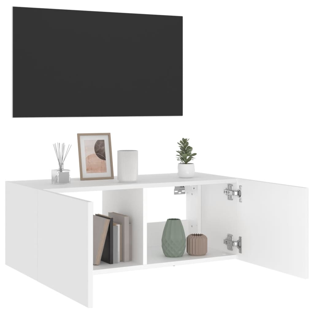TV-Wandschrank mit LED-Leuchten Weiß 80x35x31 cm - Pazzar.ch
