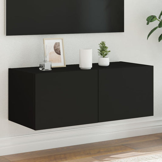 TV-Wandschrank mit LED-Leuchten Schwarz 80x35x31 cm - Pazzar.ch
