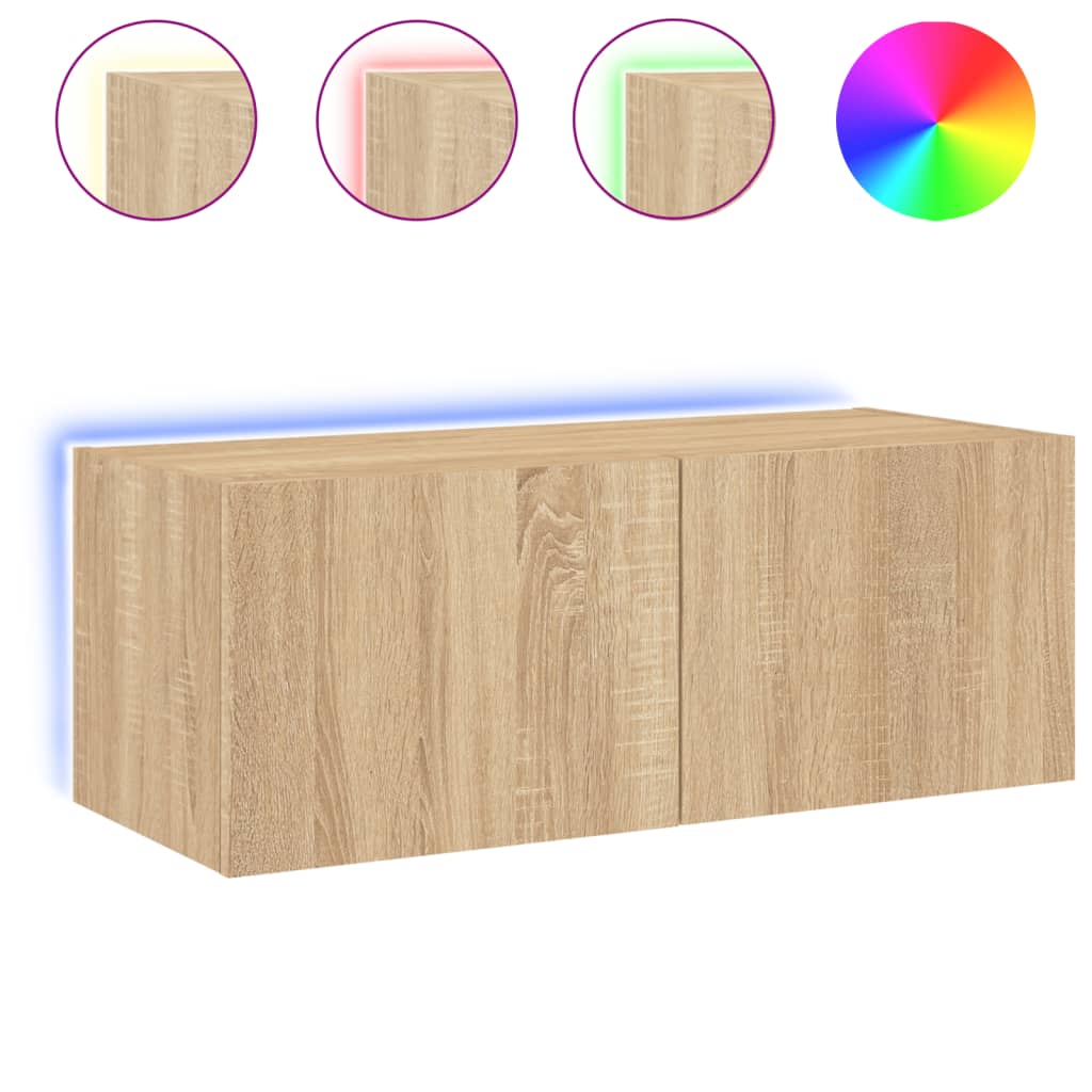 TV-Wandschrank mit LED-Leuchten Sonoma-Eiche 80x35x31 cm - Pazzar.ch
