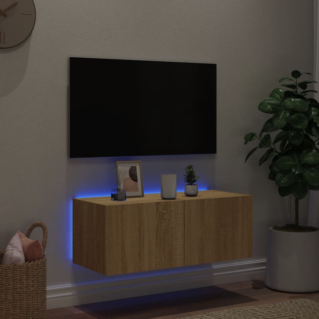 TV-Wandschrank mit LED-Leuchten Sonoma-Eiche 80x35x31 cm - Pazzar.ch