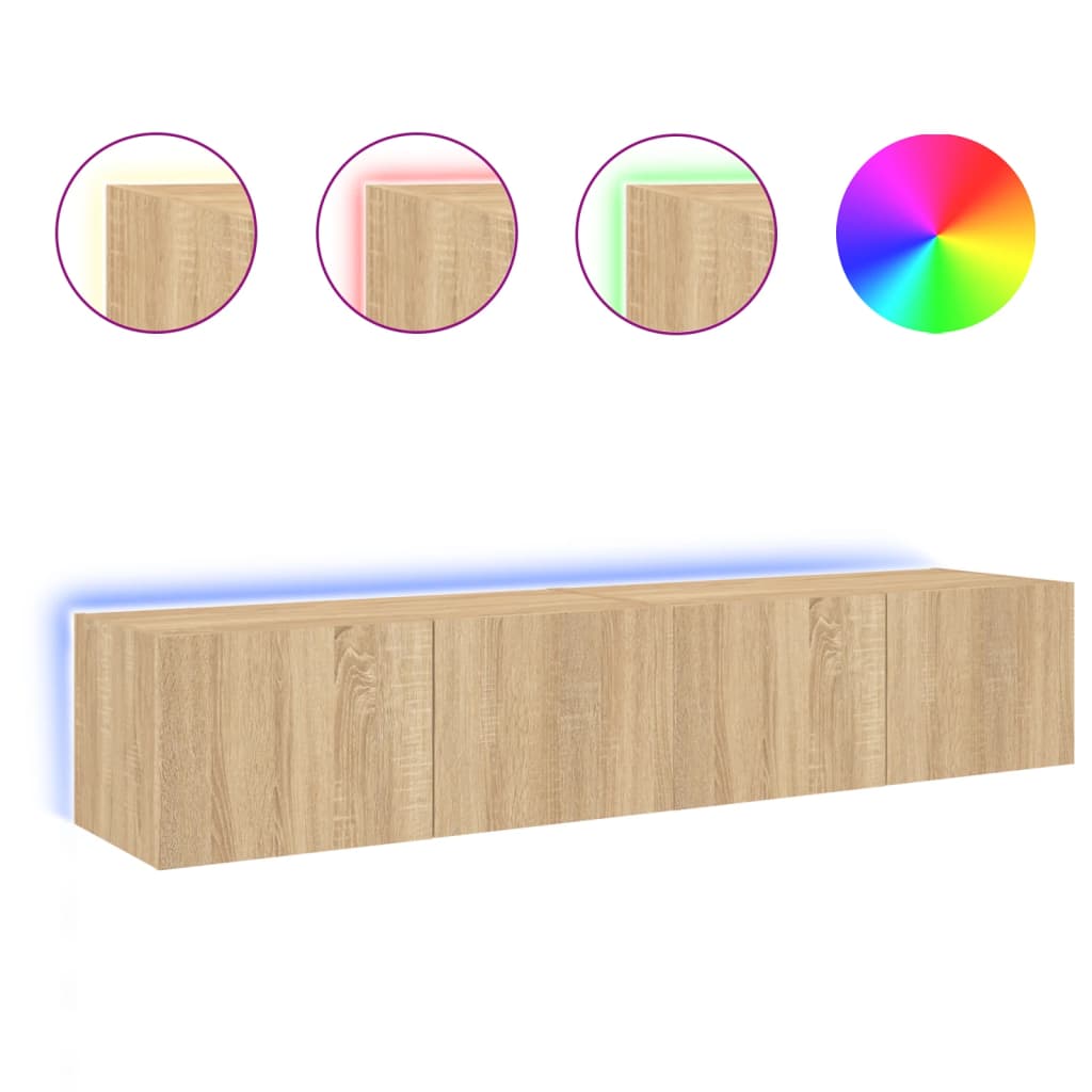 TV-Wandschränke mit LED-Leuchten 2 Stk. Sonoma-Eiche 80x35x31cm - Pazzar.ch