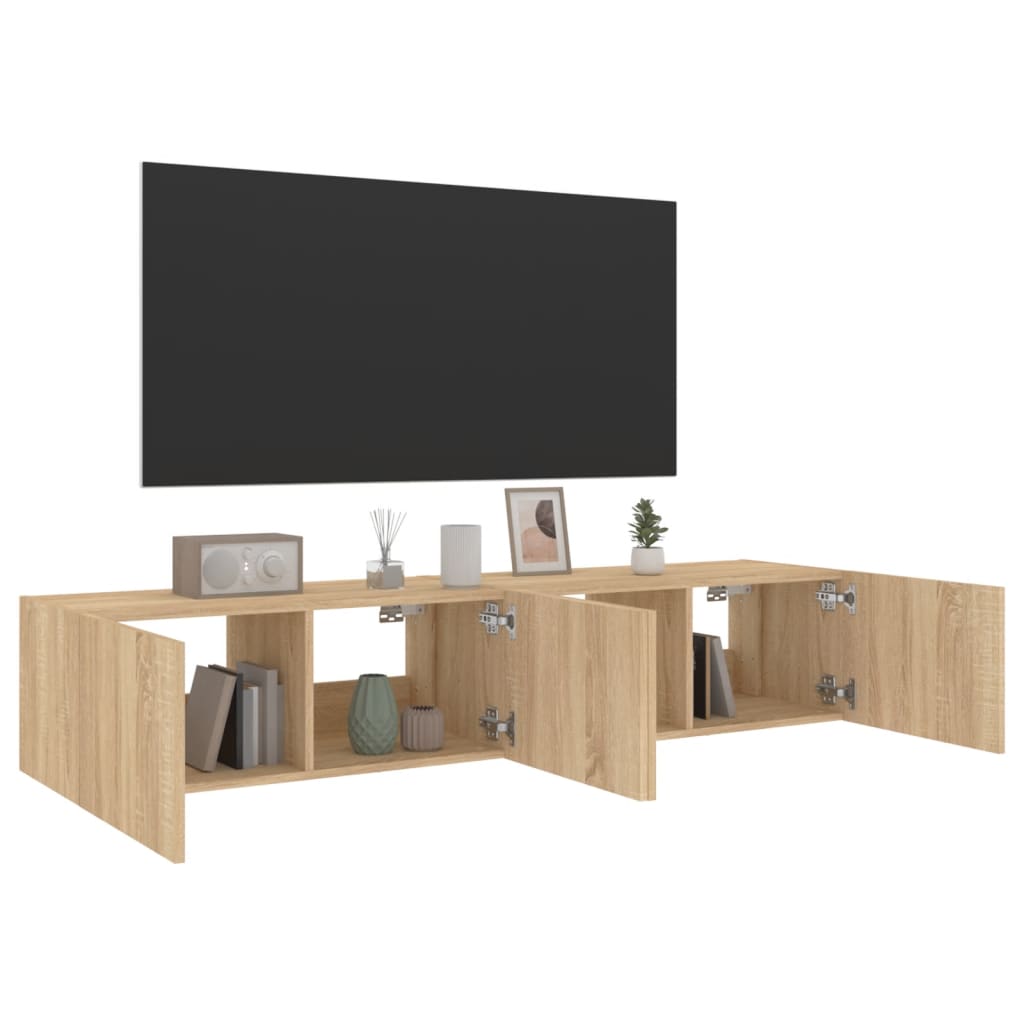 TV-Wandschränke mit LED-Leuchten 2 Stk. Sonoma-Eiche 80x35x31cm - Pazzar.ch