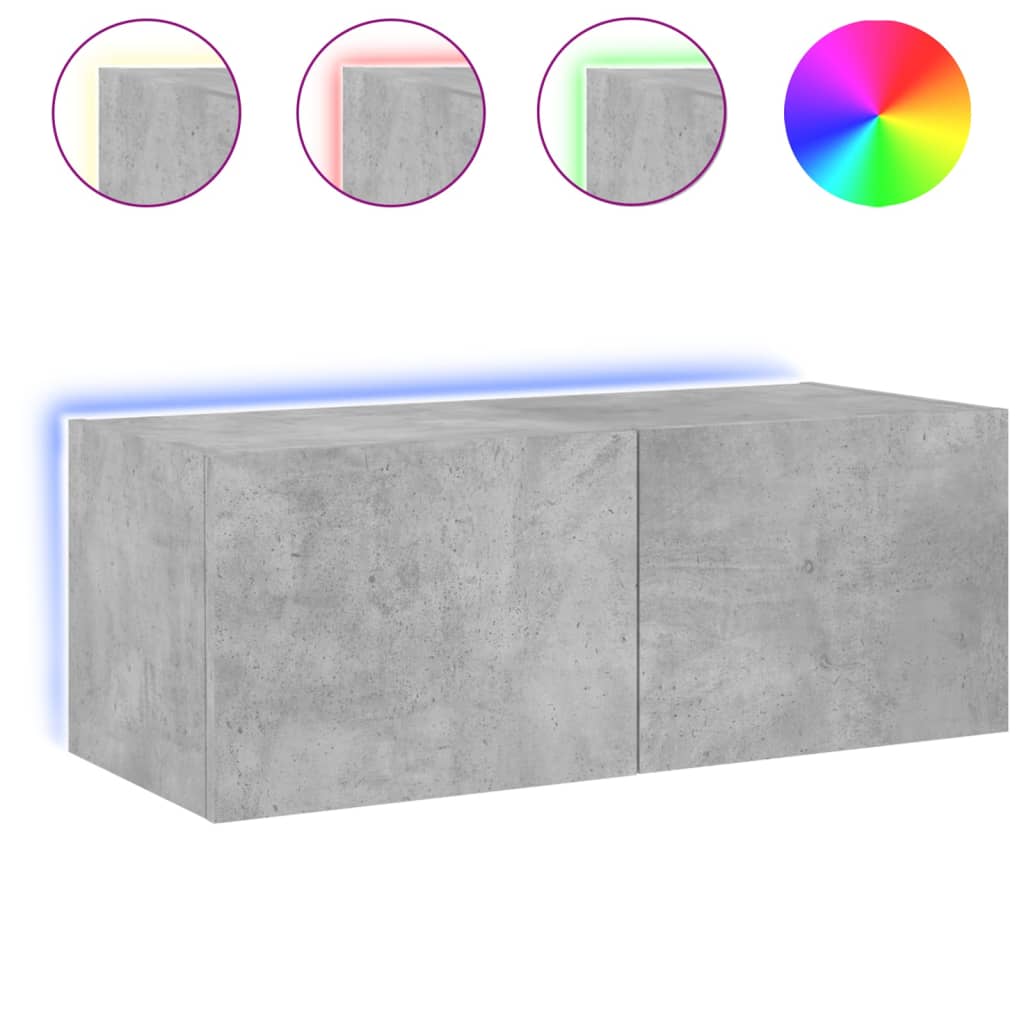 TV-Wandschrank mit LED-Leuchten Betongrau 80x35x31 cm - Pazzar.ch