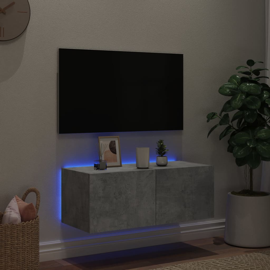 TV-Wandschrank mit LED-Leuchten Betongrau 80x35x31 cm - Pazzar.ch