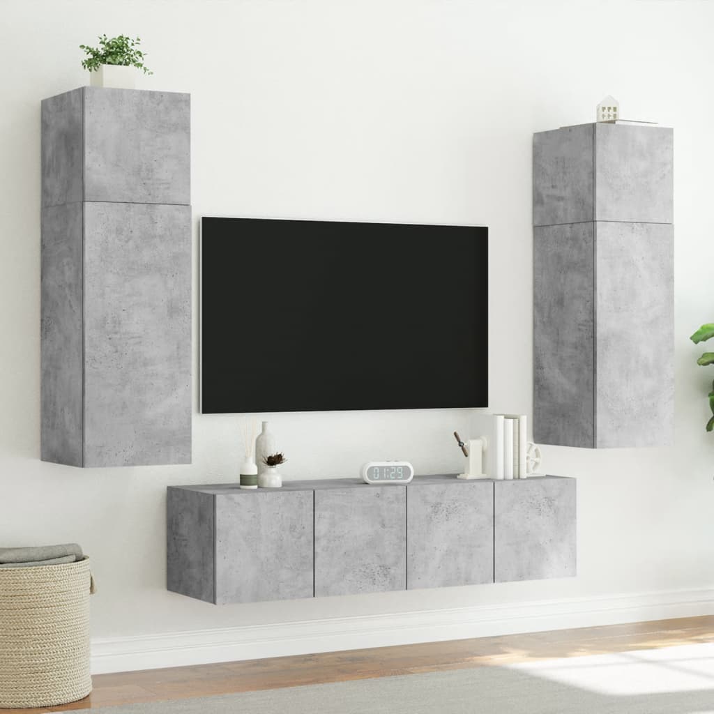 TV-Wandschrank mit LED-Leuchten Betongrau 80x35x31 cm - Pazzar.ch