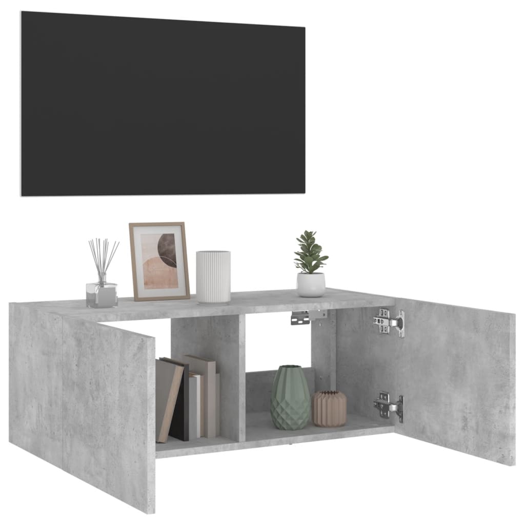 TV-Wandschrank mit LED-Leuchten Betongrau 80x35x31 cm - Pazzar.ch