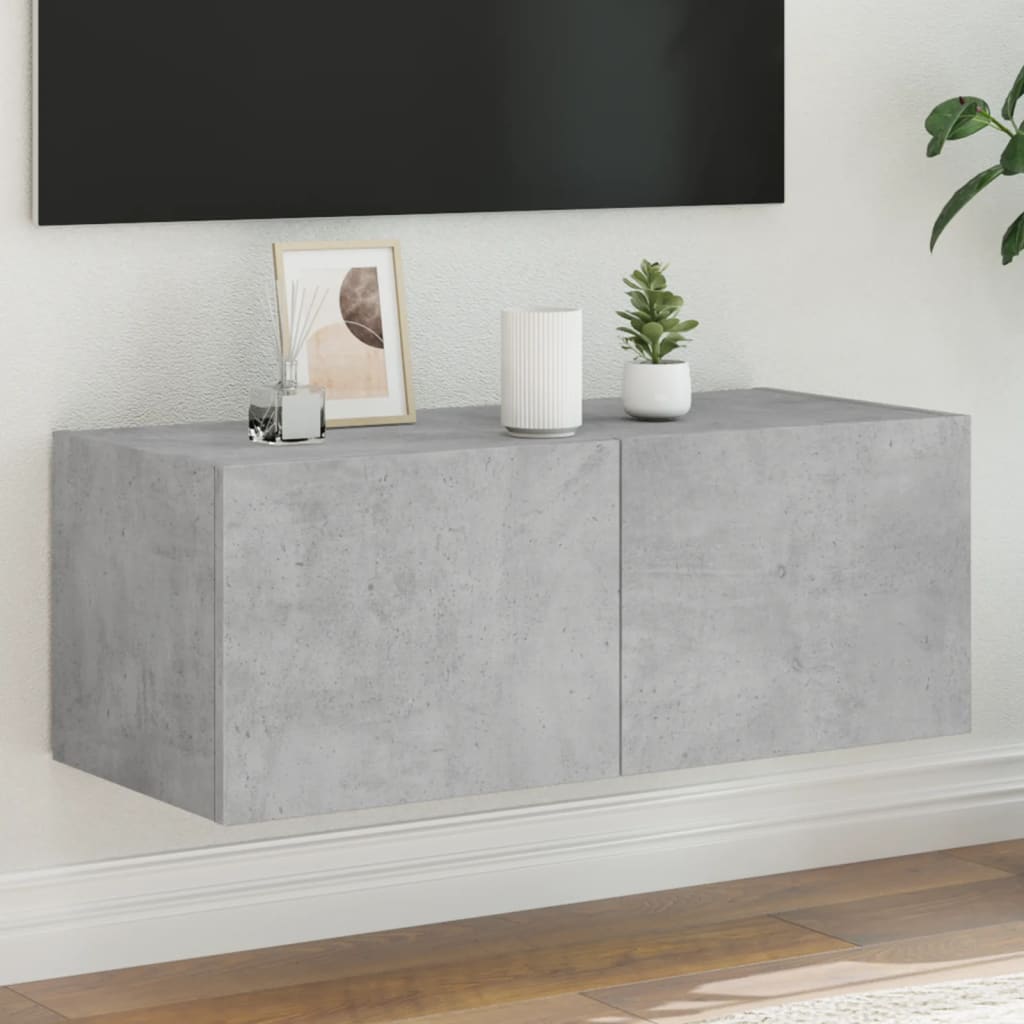 TV-Wandschrank mit LED-Leuchten Betongrau 80x35x31 cm - Pazzar.ch