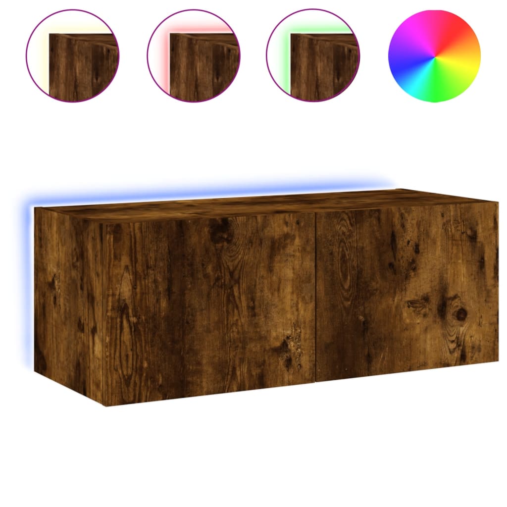 TV-Wandschrank mit LED-Leuchten Räuchereiche 80x35x31 cm - Pazzar.ch