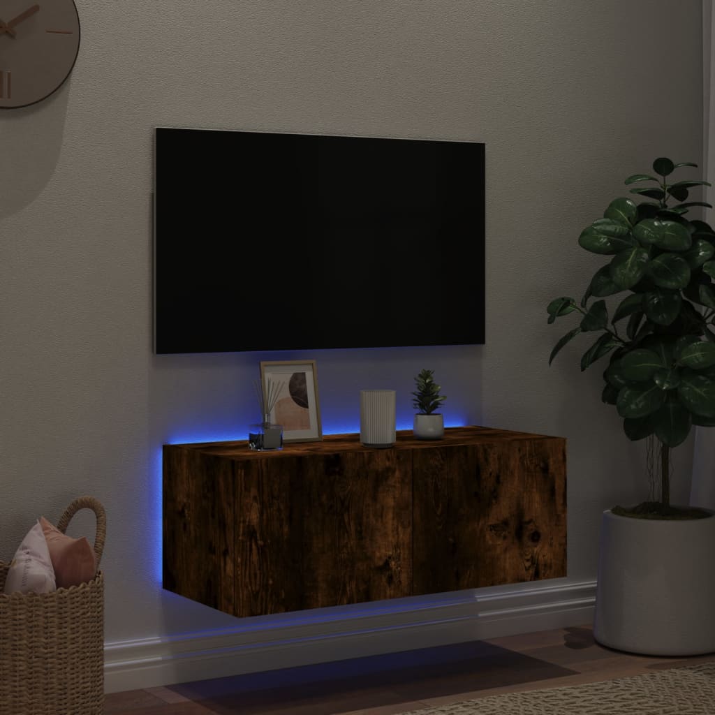 TV-Wandschrank mit LED-Leuchten Räuchereiche 80x35x31 cm - Pazzar.ch
