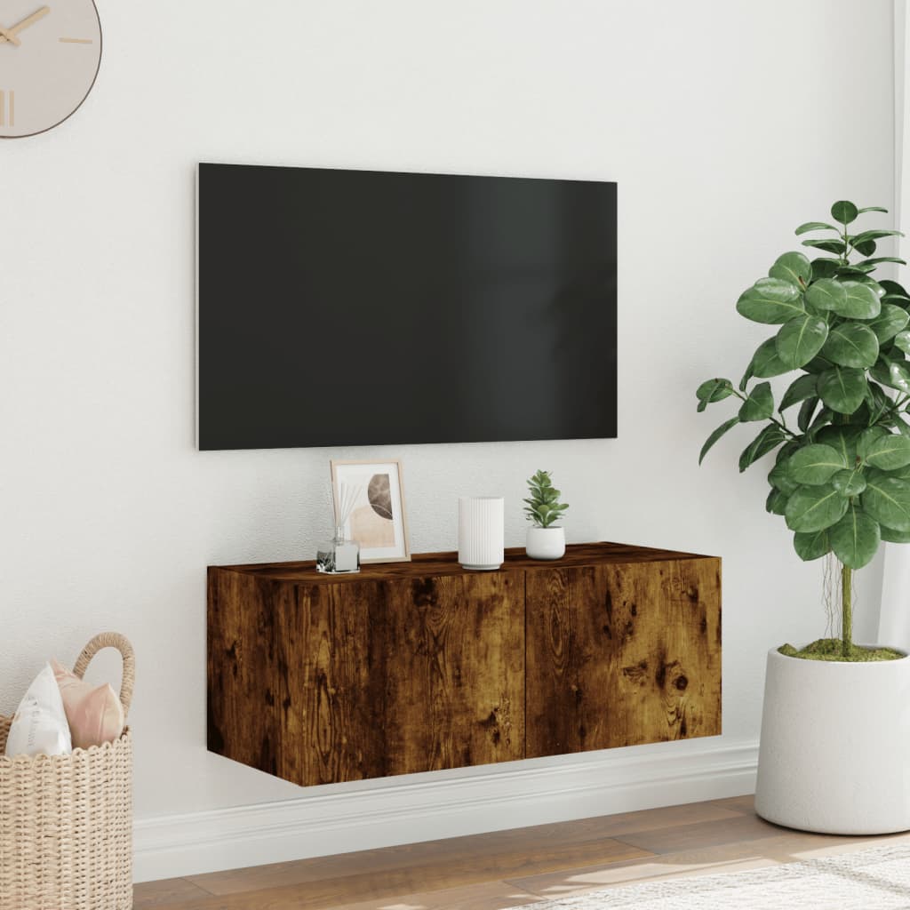 TV-Wandschrank mit LED-Leuchten Räuchereiche 80x35x31 cm - Pazzar.ch
