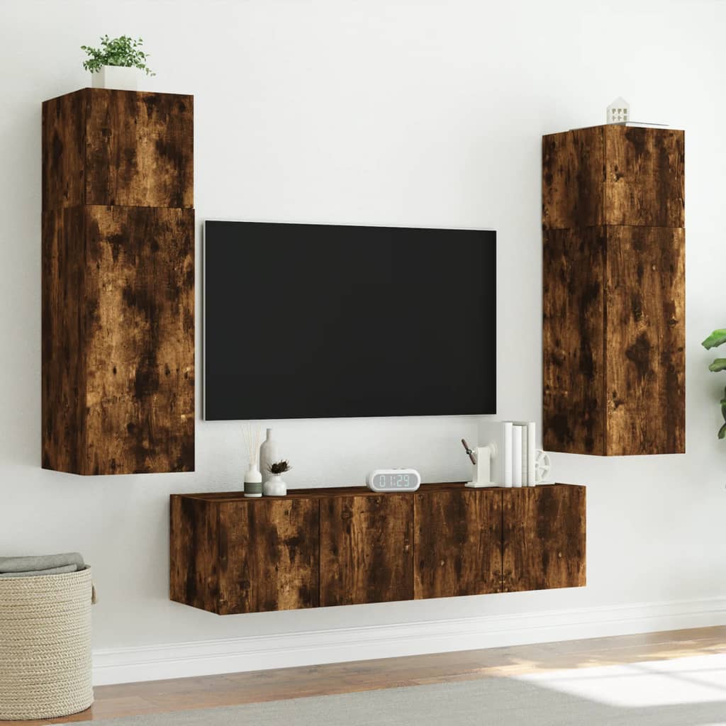 TV-Wandschrank mit LED-Leuchten Räuchereiche 80x35x31 cm - Pazzar.ch