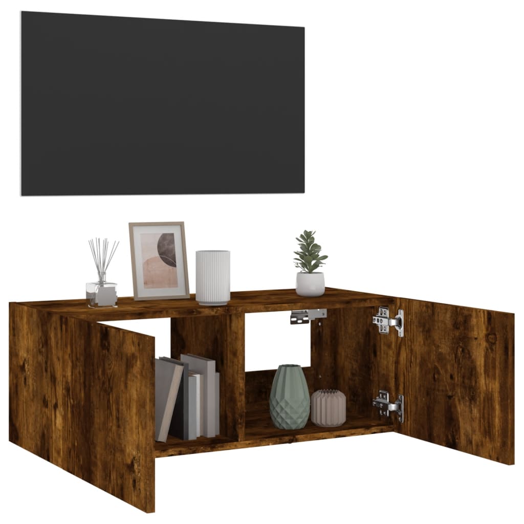 TV-Wandschrank mit LED-Leuchten Räuchereiche 80x35x31 cm - Pazzar.ch