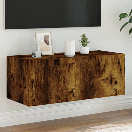 TV-Wandschrank mit LED-Leuchten Räuchereiche 80x35x31 cm - Pazzar.ch