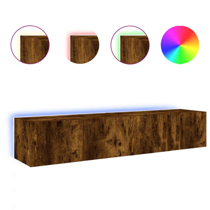 TV-Wandschränke mit LED-Leuchten 2 Stk. Räuchereiche 80x35x31cm - Pazzar.ch
