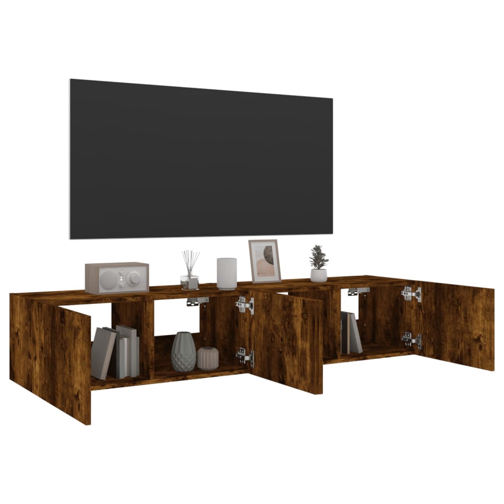 TV-Wandschränke mit LED-Leuchten 2 Stk. Räuchereiche 80x35x31cm - Pazzar.ch