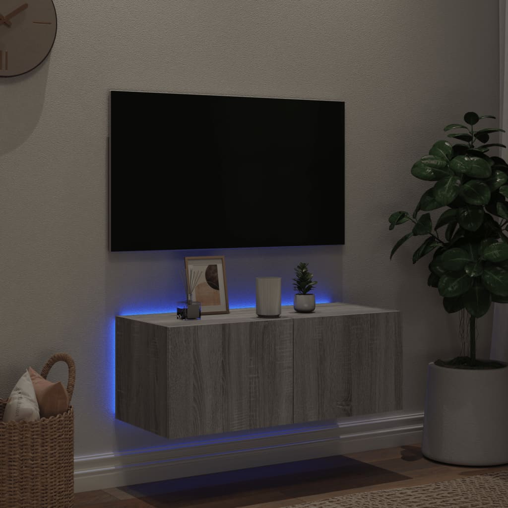 TV-Wandschrank mit LED-Leuchten Grau Sonoma 80x35x31 cm - Pazzar.ch