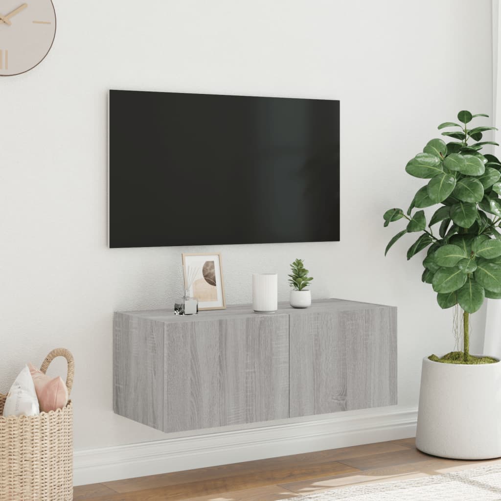TV-Wandschrank mit LED-Leuchten Grau Sonoma 80x35x31 cm - Pazzar.ch