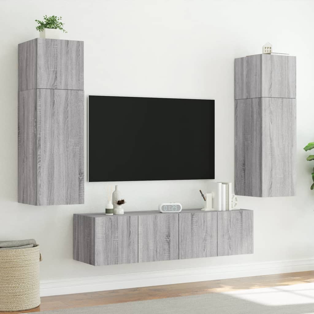 TV-Wandschrank mit LED-Leuchten Grau Sonoma 80x35x31 cm - Pazzar.ch