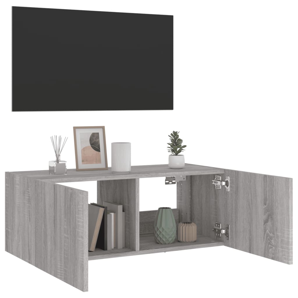 TV-Wandschrank mit LED-Leuchten Grau Sonoma 80x35x31 cm - Pazzar.ch