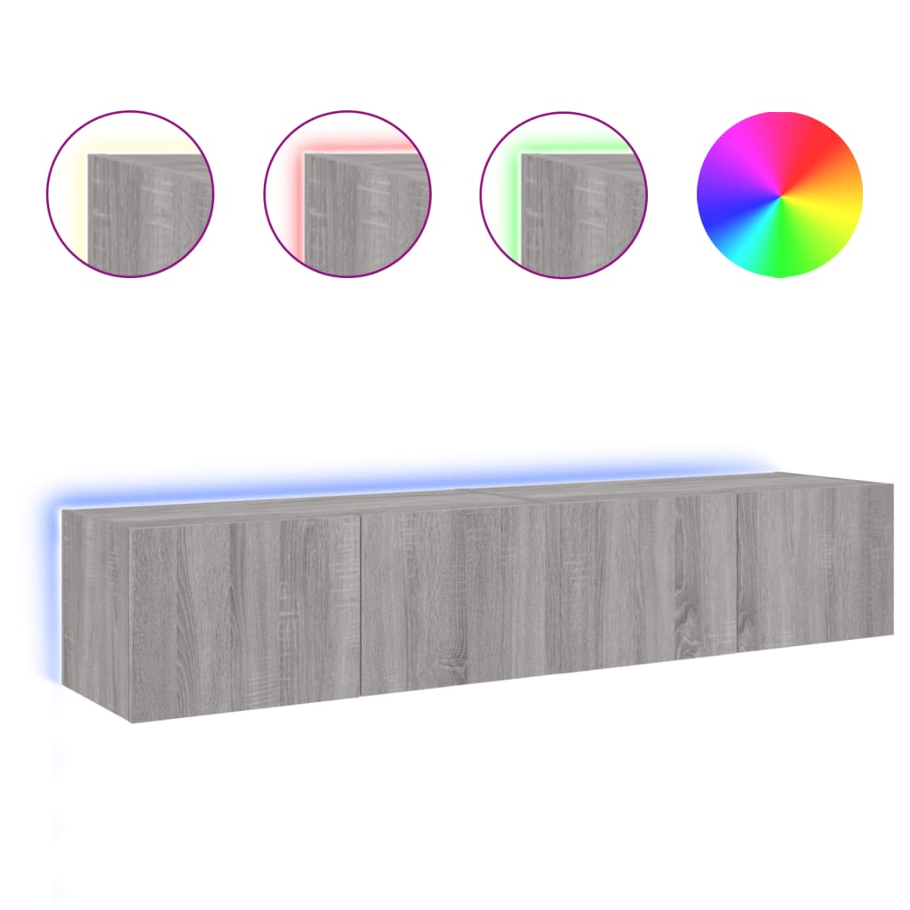 TV-Wandschränke mit LED-Leuchten 2 Stk. Grau Sonoma 80x35x31 cm - Pazzar.ch