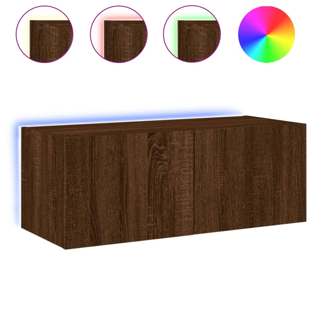TV-Wandschrank mit LED-Leuchten Braun Eichen-Optik 80x35x31 cm - Pazzar.ch
