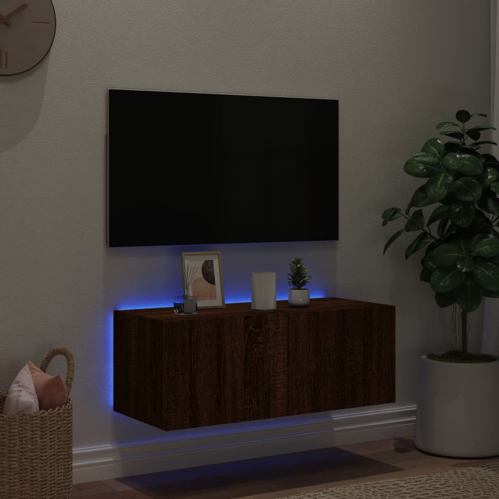 TV-Wandschrank mit LED-Leuchten Braun Eichen-Optik 80x35x31 cm - Pazzar.ch