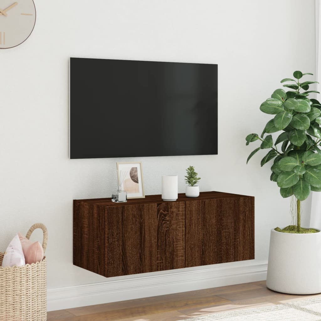 TV-Wandschrank mit LED-Leuchten Braun Eichen-Optik 80x35x31 cm - Pazzar.ch