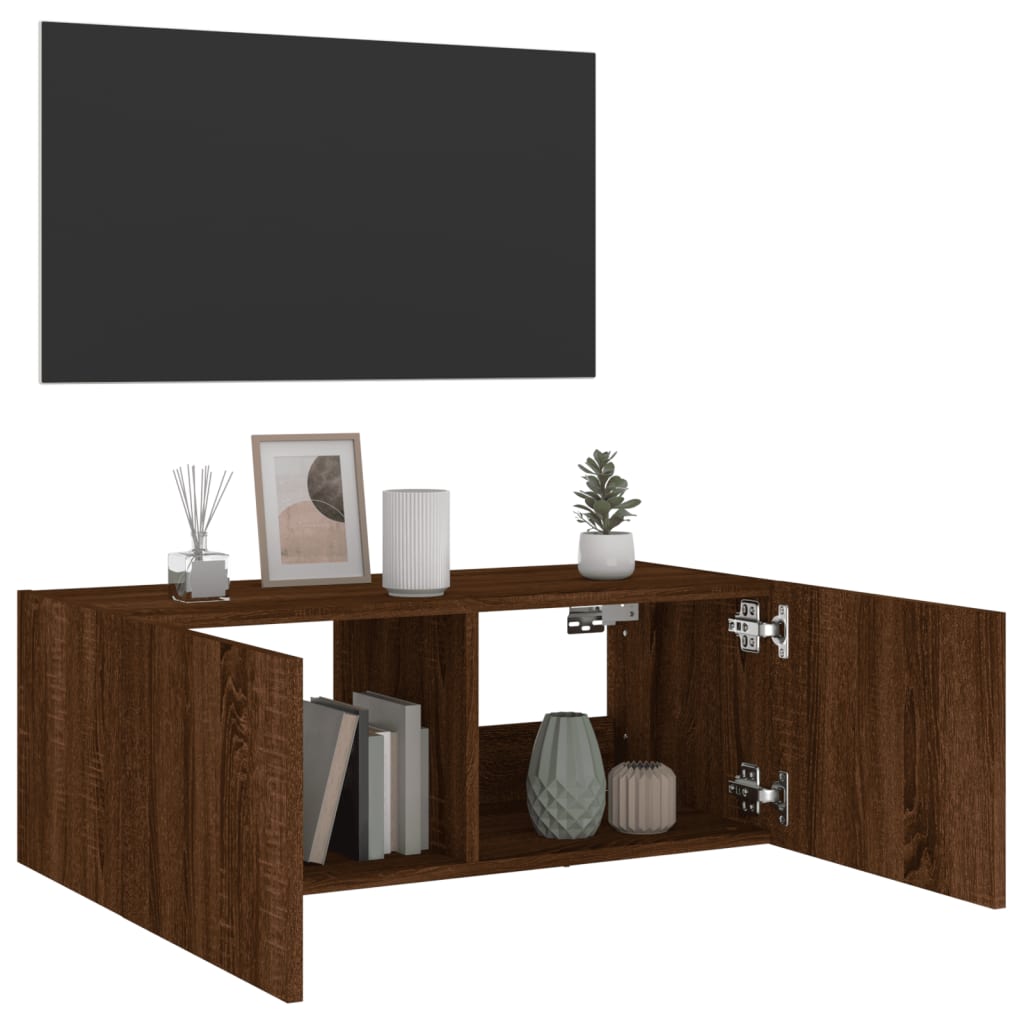 TV-Wandschrank mit LED-Leuchten Braun Eichen-Optik 80x35x31 cm - Pazzar.ch