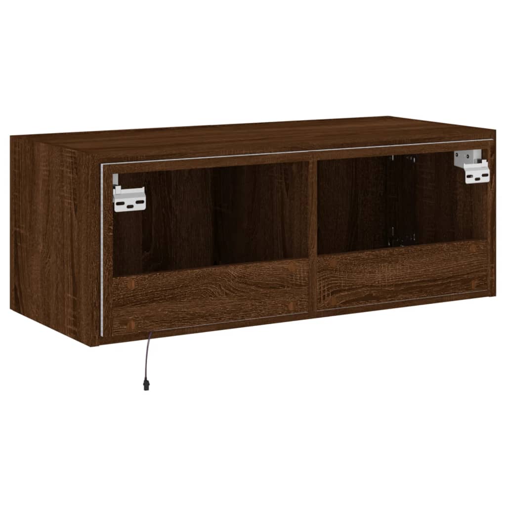 TV-Wandschrank mit LED-Leuchten Braun Eichen-Optik 80x35x31 cm - Pazzar.ch