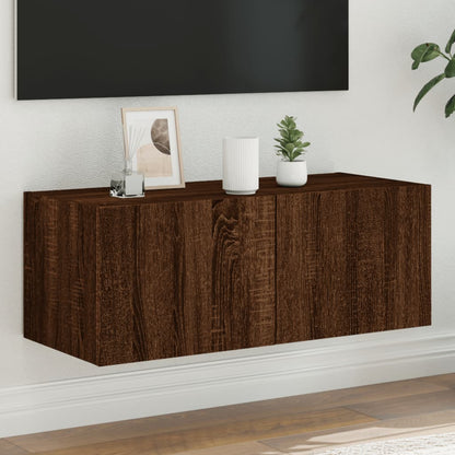 TV-Wandschrank mit LED-Leuchten Braun Eichen-Optik 80x35x31 cm - Pazzar.ch