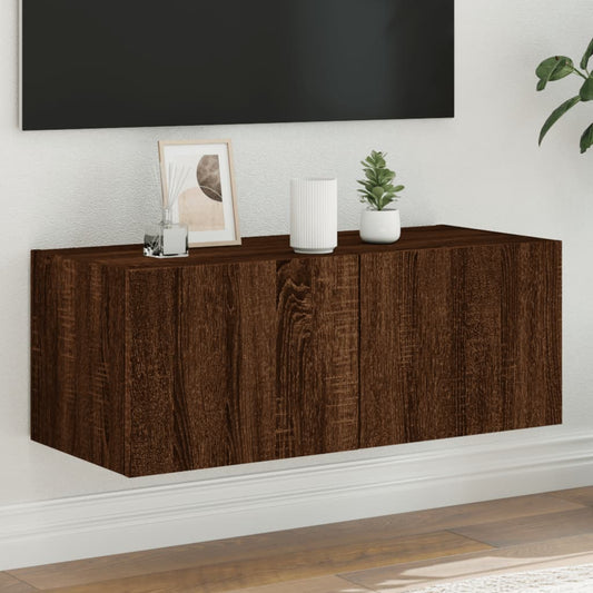 TV-Wandschrank mit LED-Leuchten Braun Eichen-Optik 80x35x31 cm - Pazzar.ch