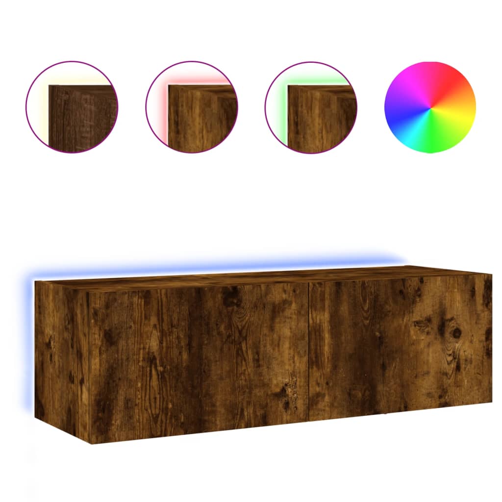 TV-Wandschrank mit LED-Leuchten Räuchereiche 100x35x31 cm - Pazzar.ch