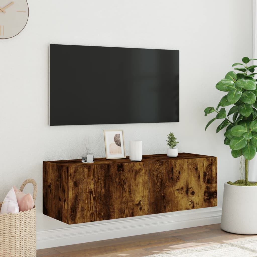 TV-Wandschrank mit LED-Leuchten Räuchereiche 100x35x31 cm - Pazzar.ch