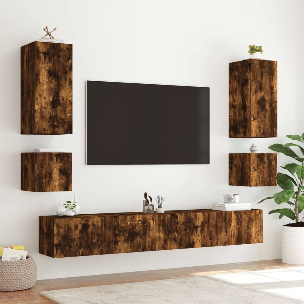 TV-Wandschrank mit LED-Leuchten Räuchereiche 100x35x31 cm - Pazzar.ch