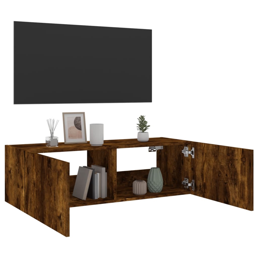 TV-Wandschrank mit LED-Leuchten Räuchereiche 100x35x31 cm - Pazzar.ch