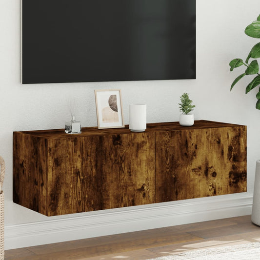 TV-Wandschrank mit LED-Leuchten Räuchereiche 100x35x31 cm - Pazzar.ch