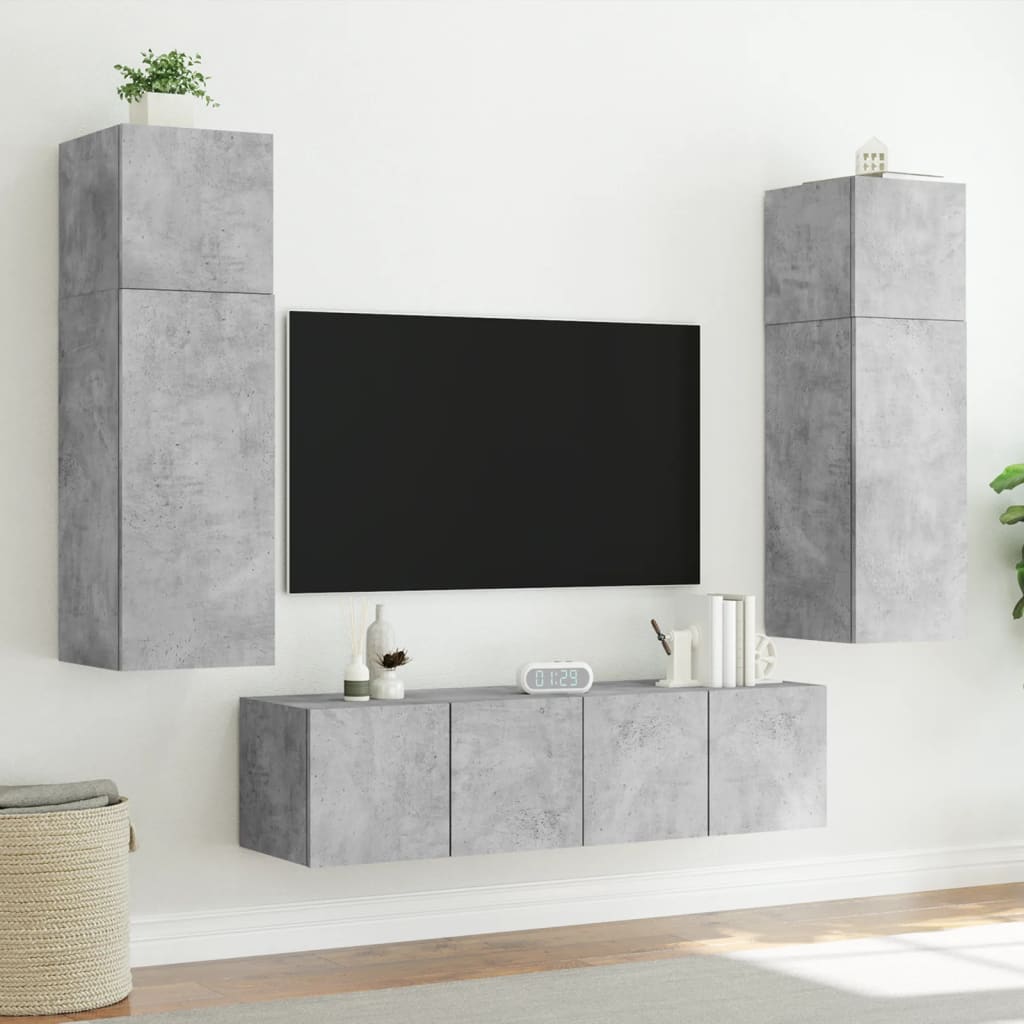 TV-Wandschrank mit LED-Leuchten Betongrau 60x35x41 cm - Pazzar.ch