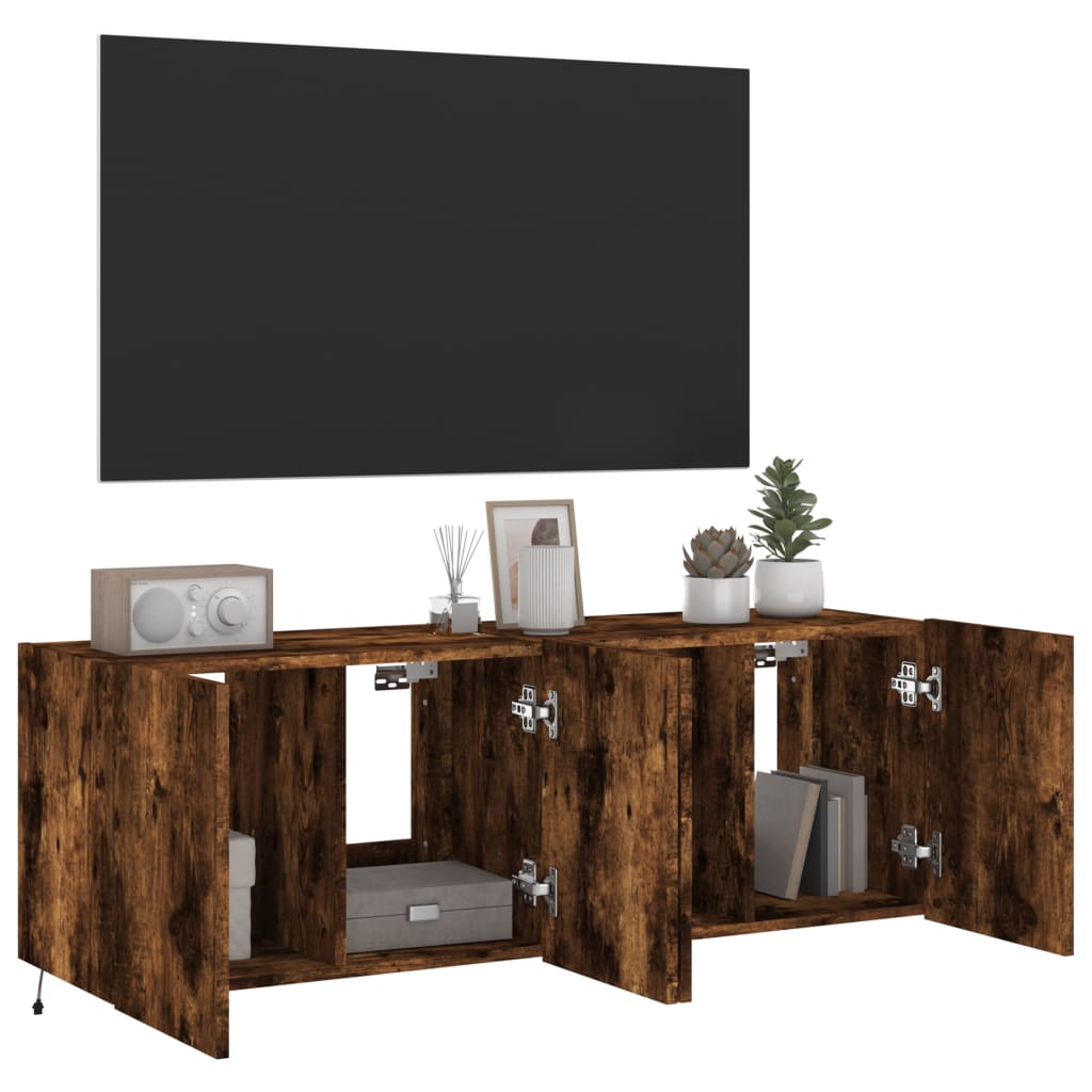 TV-Wandschränke mit LED-Leuchten 2 Stk. Räuchereiche 60x35x41cm - Pazzar.ch