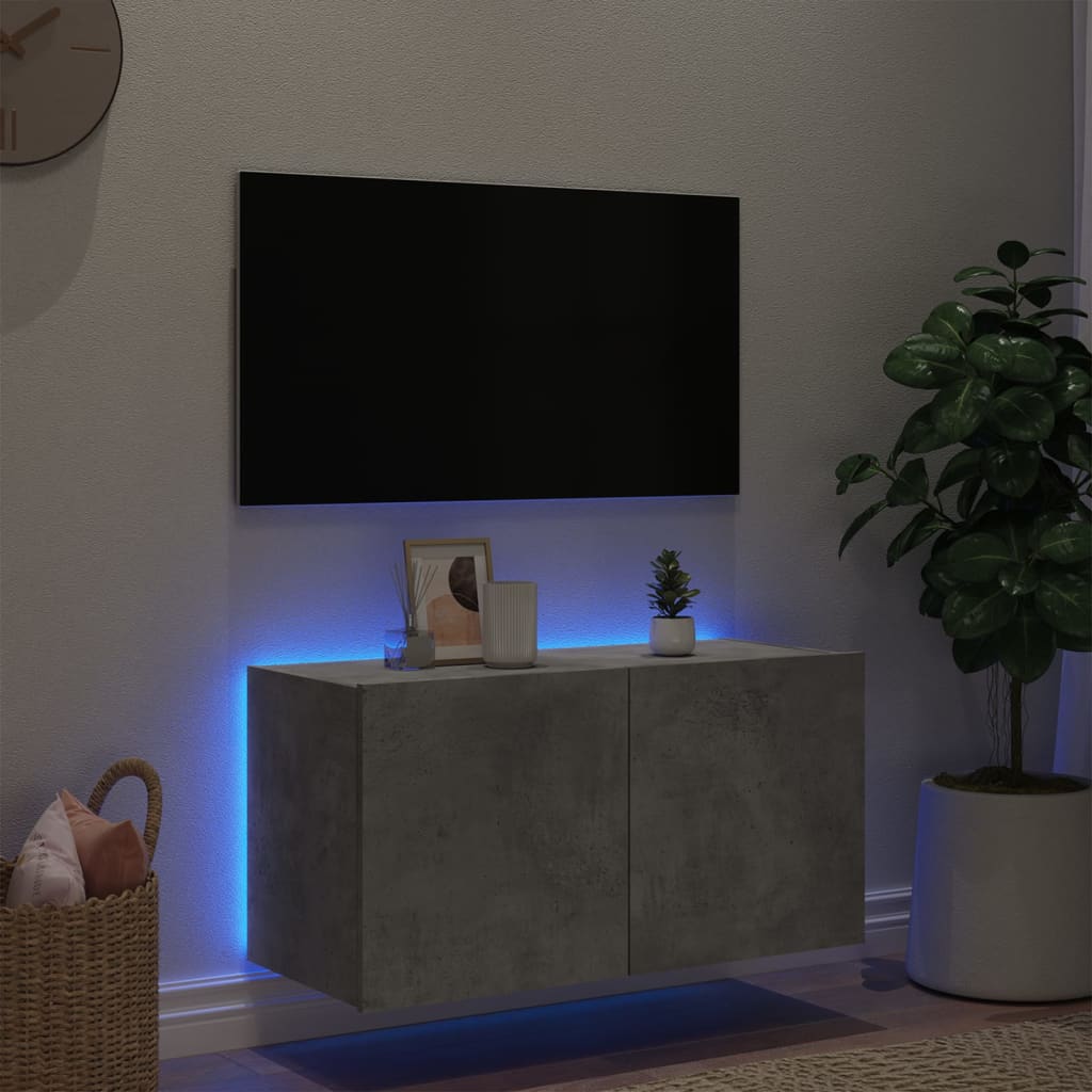 TV-Wandschrank mit LED-Leuchten Betongrau 80x35x41 cm - Pazzar.ch