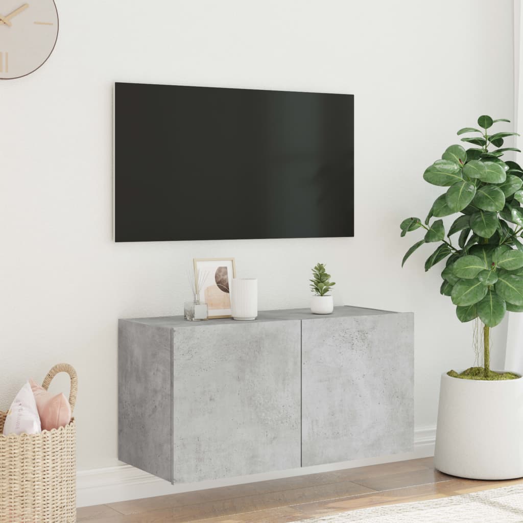 TV-Wandschrank mit LED-Leuchten Betongrau 80x35x41 cm - Pazzar.ch