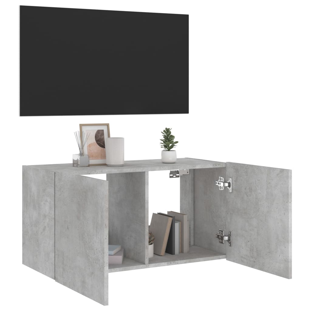 TV-Wandschrank mit LED-Leuchten Betongrau 80x35x41 cm - Pazzar.ch