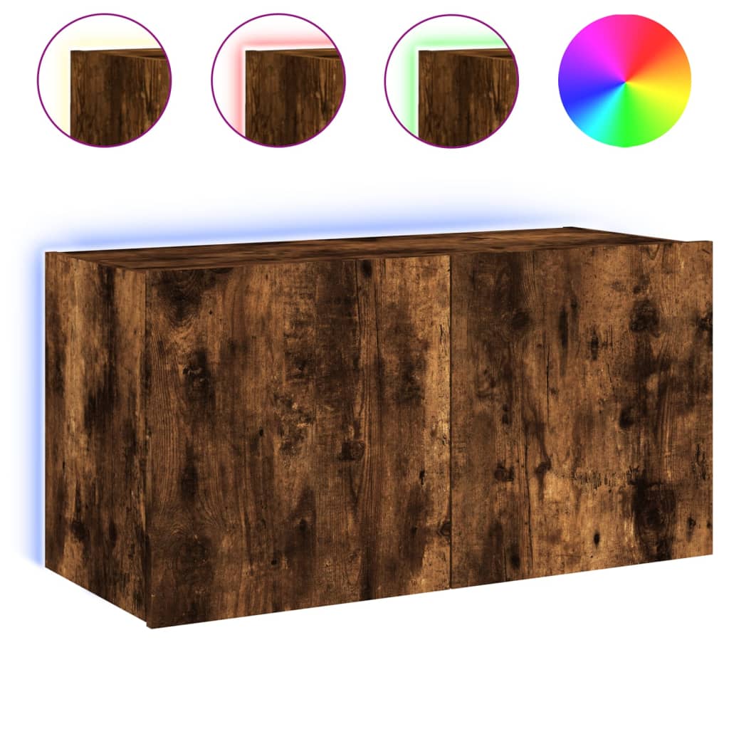 TV-Wandschrank mit LED-Leuchten Räuchereiche 80x35x41 cm - Pazzar.ch