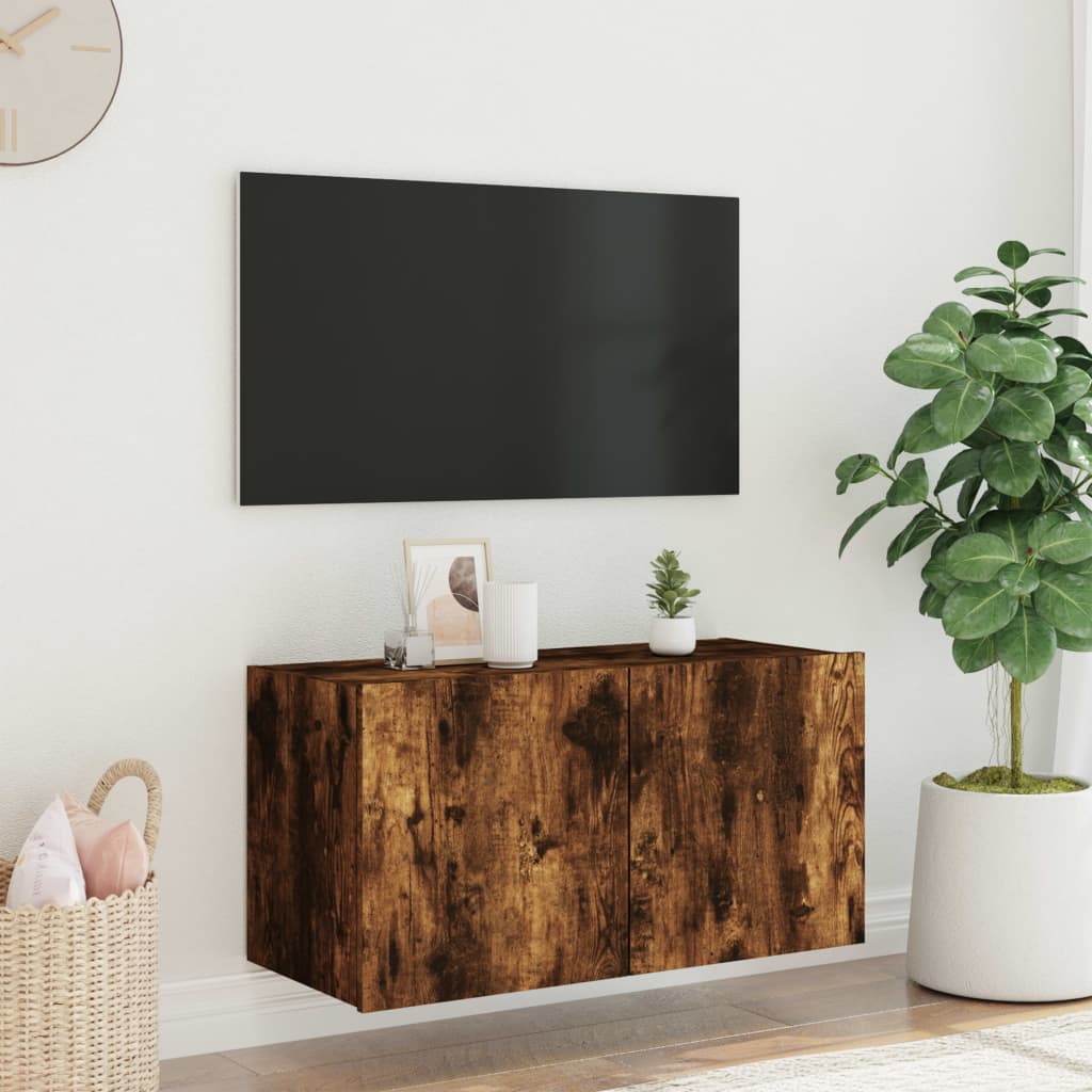 TV-Wandschrank mit LED-Leuchten Räuchereiche 80x35x41 cm - Pazzar.ch