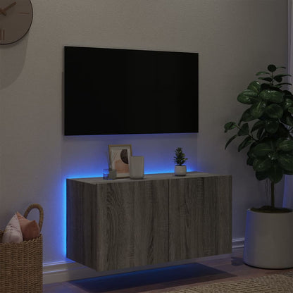 TV-Wandschrank mit LED-Leuchten Grau Sonoma 80x35x41 cm - Pazzar.ch
