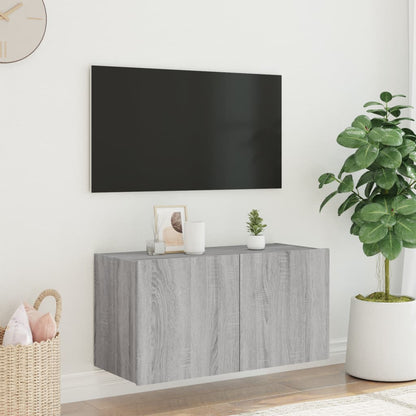 TV-Wandschrank mit LED-Leuchten Grau Sonoma 80x35x41 cm - Pazzar.ch