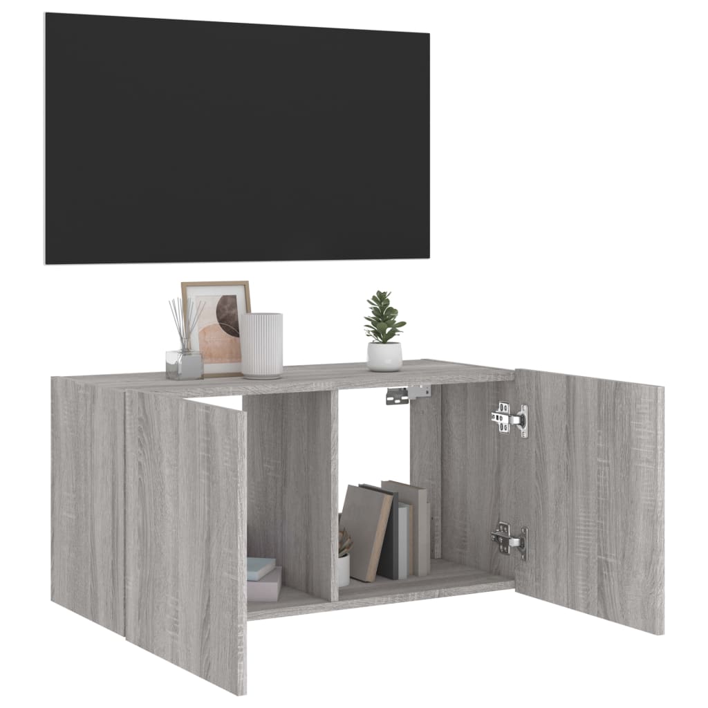 TV-Wandschrank mit LED-Leuchten Grau Sonoma 80x35x41 cm - Pazzar.ch