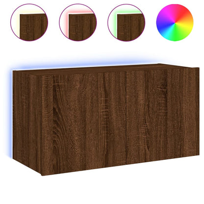 TV-Wandschrank mit LED-Leuchten Braun Eichen-Optik 80x35x41 cm - Pazzar.ch